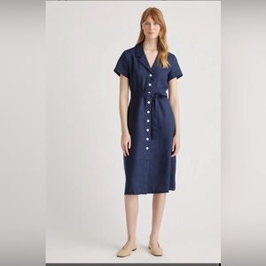 Quince Navy Midi Dress with Button Detail in great condition.